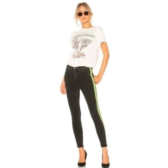 Rag & Bone NWT Mazie Black Lime Tuxedo Stripe Skinny Jeans Size 24 - Picture 1 of 11